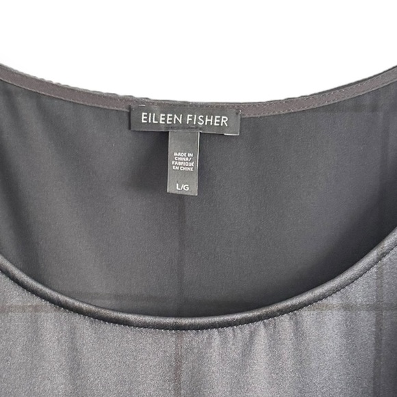 Eileen Fisher Windowpane Pattern Stretch Silk Tank Black SZ L - Picture 4 of 5